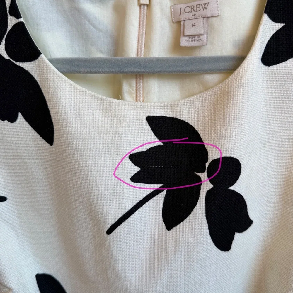 J.Crew Sheath Dress Women 14 Ivory Black Floral Cotton Pique Vacation Resortwear